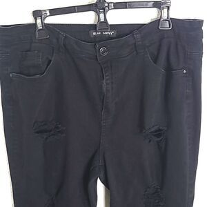 Blue Savvy Black Ripped Straight Leg Jeans, Fringe Hem, Size 20